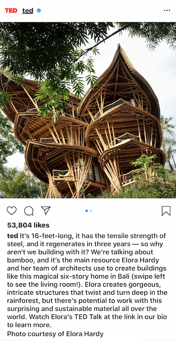пример за надпис на бизнес публикация в Instagram, използващ техника за разказване на истории