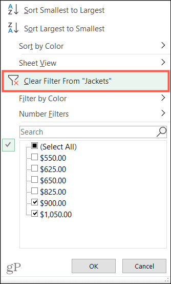 Изчистете филтрите в Excel