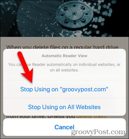 Спрете да използвате Reading View на уебсайт или на всички уебсайтове в Safari за iOS