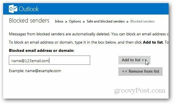 Outlook.com: Добавете имейл адреси в списъка с блокирани