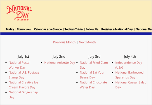 Календарът на националния ден е ресурс за произволни празници в ниши, които съответстват на вашите маркетингови цели.