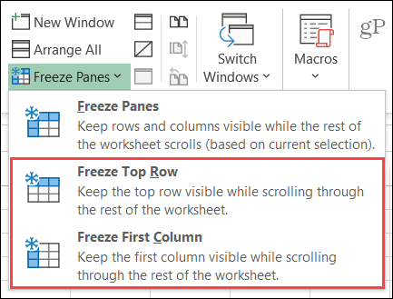 Замразяване на колона или ред в Excel в Windows