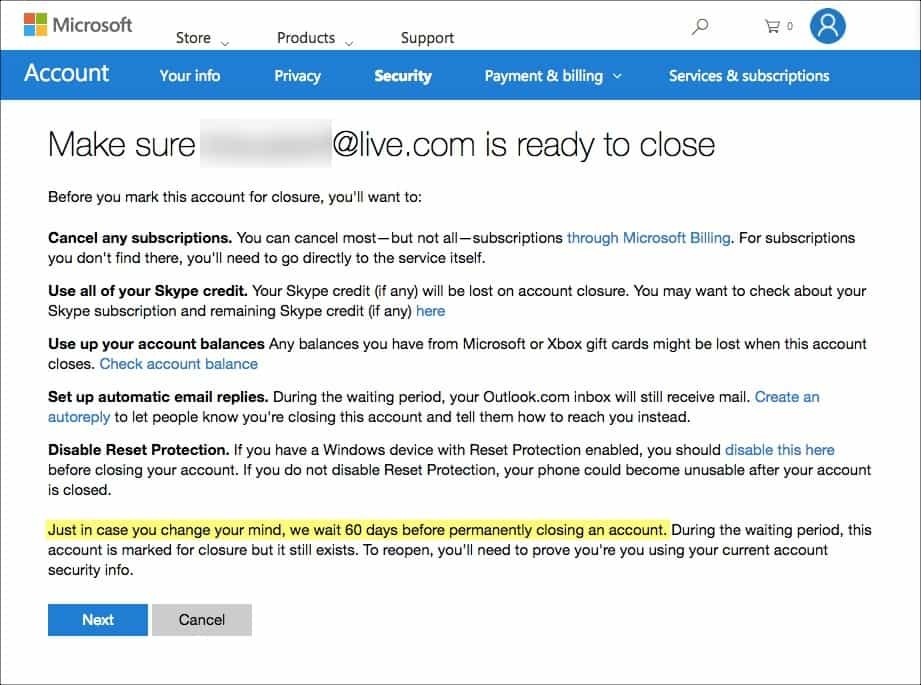 Как да изтриете трайно вашия Hotmail, Windows Live и Outlook акаунт