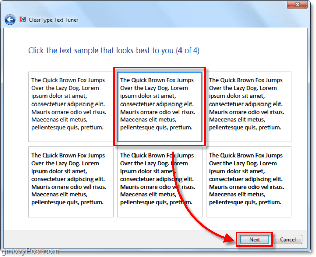 стъпка 4 от калибриране на clearType в Windows 7