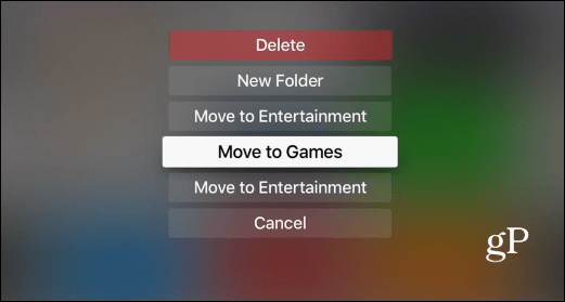 опции за папки Apple TV