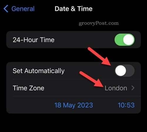 Деактивиране на автоматичната часова зона на iPhone