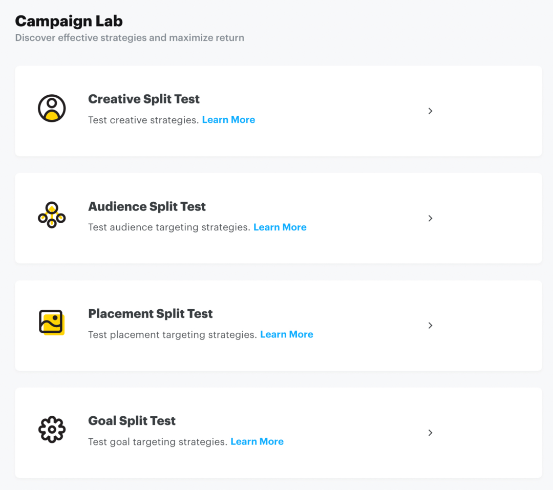 настройте Snap split тест чрез Campaign Lab Стъпка 1