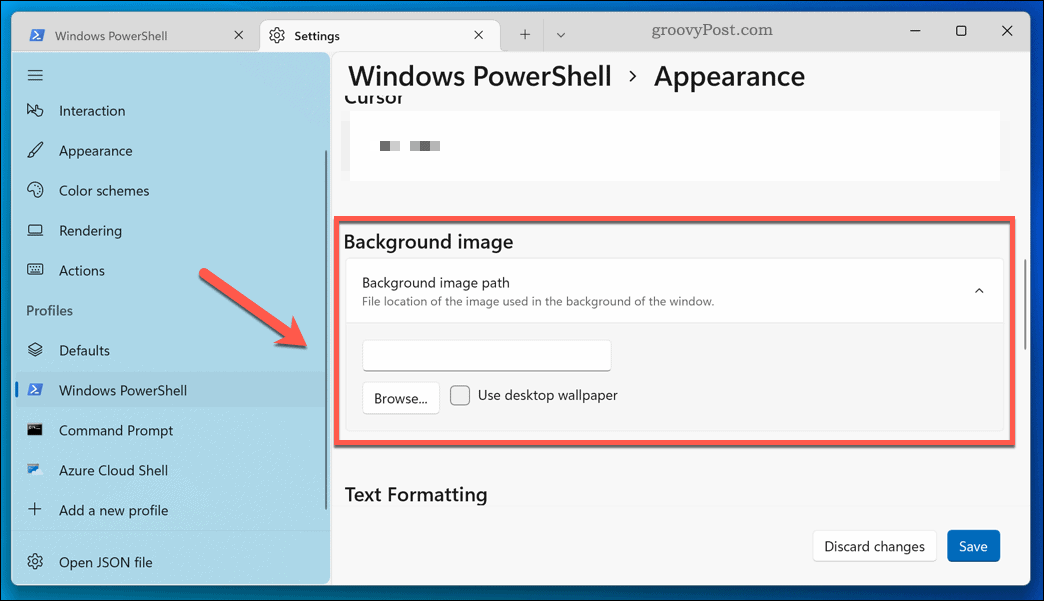 Прилагане на нов фон към терминалното приложение на Windows 11