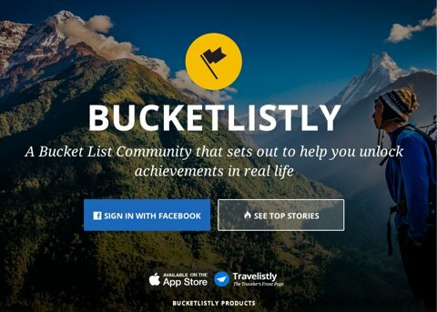 начална страница на bucketlistly