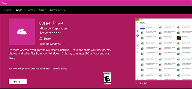 Прозорец за приложения на OneDrive 10
