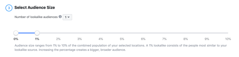 изберете размер на аудиторията за Facebook