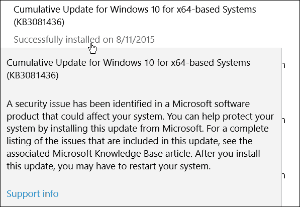 Втората кумулативна актуализация на Microsoft за Windows 10 (KB3081436)
