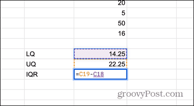 формула за интерквартилен обхват на google sheets