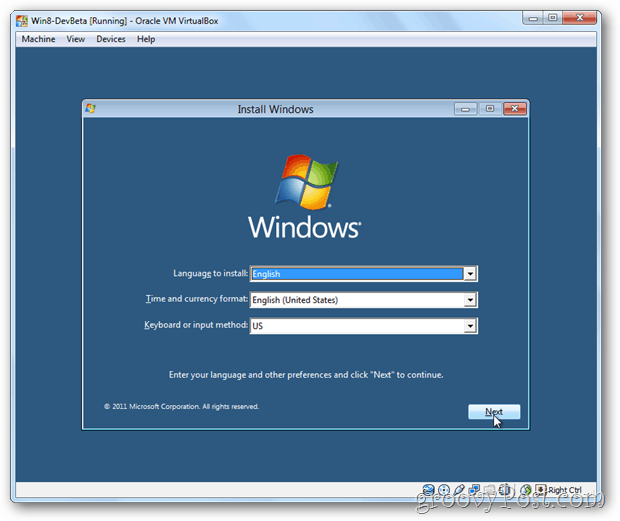 Меню за инсталиране на VirtualBox Windows 8
