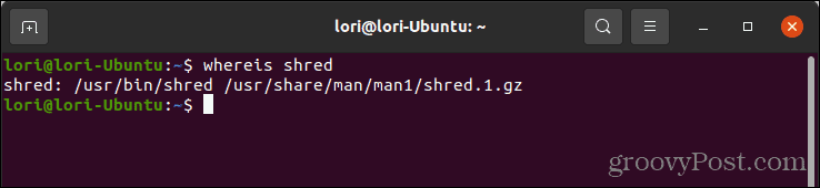 Изпълнете командата whereis shred в Linux