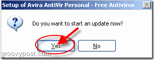 Promt да, за да разрешите на Avira AntiVir Personal да се актуализира автоматично