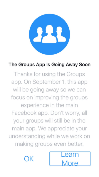 Facebook ще прекрати приложението Групи за iOS и Android след 1 септември 2017 г.