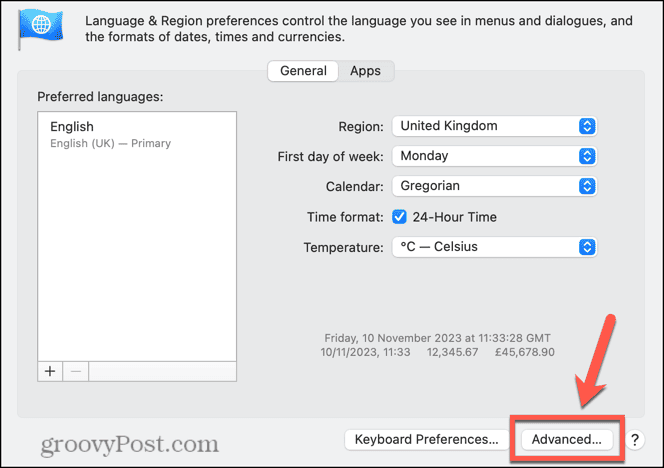 mac разширени настройки за език и регион