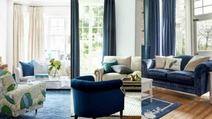 Как да направите украса от тъмно и синьо диван?