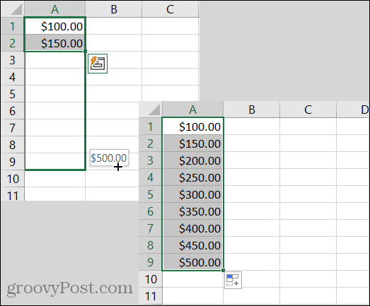 Шаблон за валута на Excel за автоматично попълване