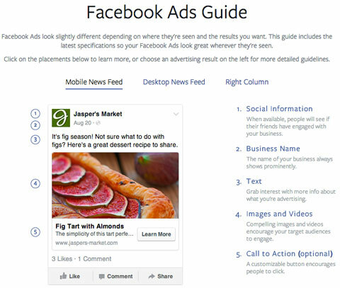 спецификации за мобилни реклами във facebook