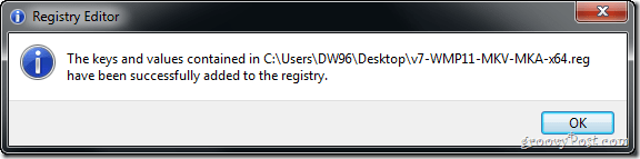 успешно добавени ключове от системния регистър към компютъра