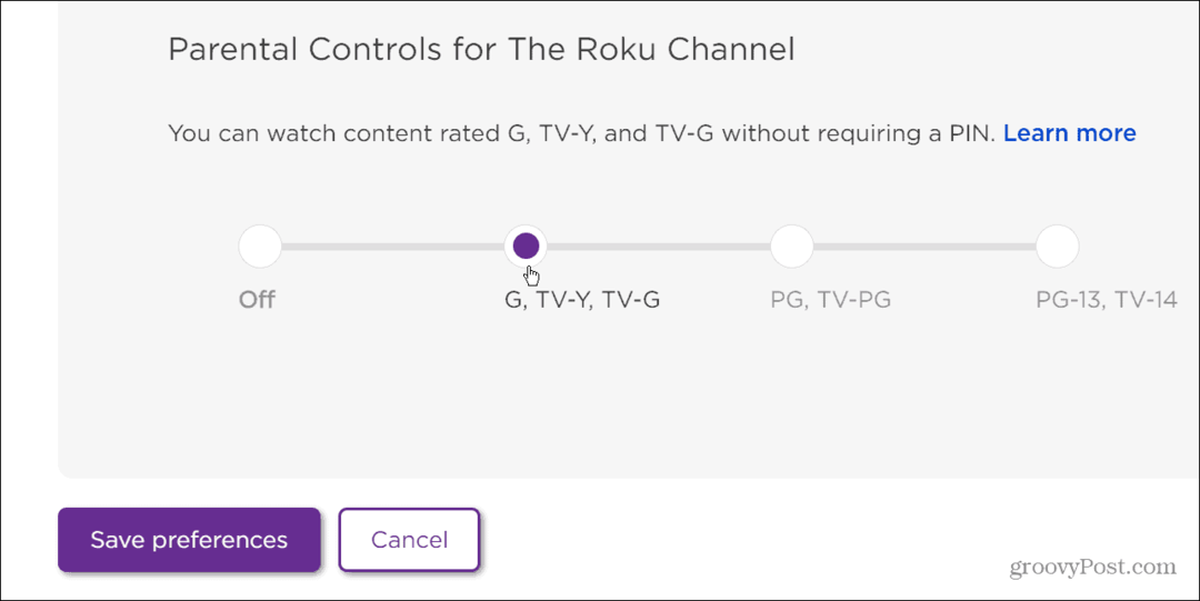 Родителски контрол на Roku за канал в YouTube