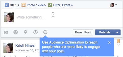 facebook оптимизация на аудиторията за поле за актуализация на публикации