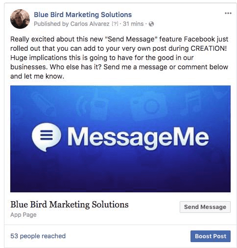 Facebook добави опцията за включване на бутон към публикации на страници, които дават възможност на потребителите да отговарят директно в Messenger