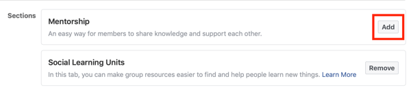 Как да подобрите вашата общност във Facebook група, опция за добавяне на наставническата секция към вашата Facebook група