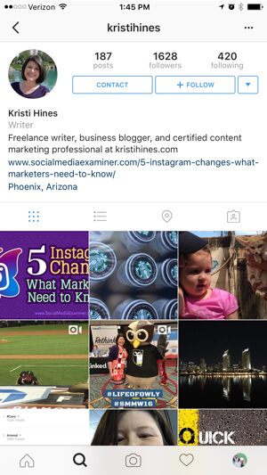 пример за бизнес профил в instagram