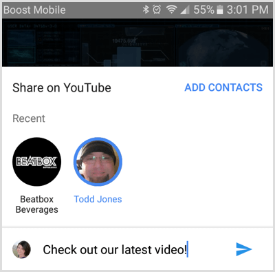 Изберете контакт, с когото да споделяте видеоклип в YouTube