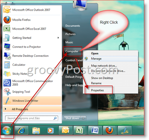 Windows 7 - Отворете компютърните свойства