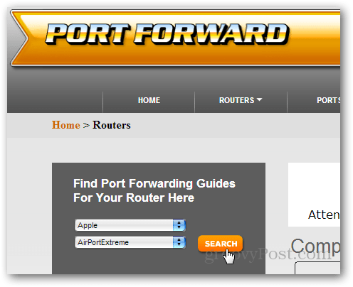 намиране на ръководство за маршрутизатор на portforward.com