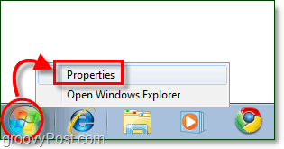 свойства на менюто за старт в Windows 7