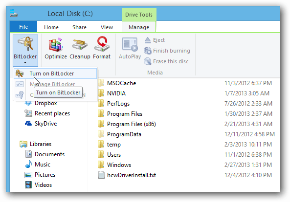 Лента за разглеждане на файлове в BitLocker
