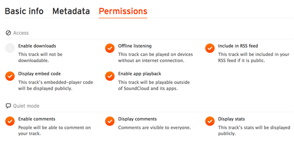 Проверете раздела Разрешения, за да се уверите, че аудио файлът ви е включен във вашата RSS емисия на SoundCloud.