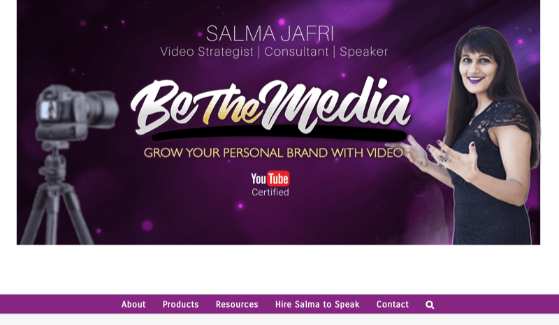 снимка на екрана на уебсайта на Салма Джафри, отбелязвайки я като медийна марка