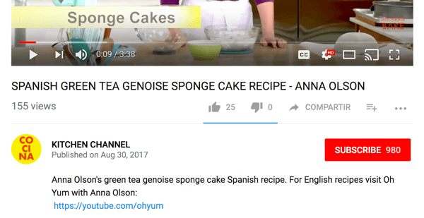 Cocina насочва англоговорящата аудитория към различен готварски канал в YouTube.