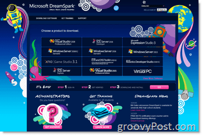Начална страница на Microsoft DreamSpark - безплатен софтуер за студенти и гимназисти