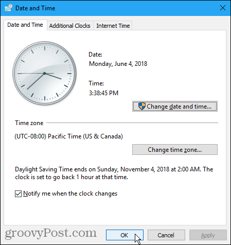 Диалогов прозорец Дата и час в Windows