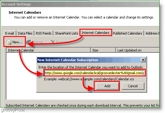 Снимка на календар на Outlook 2007 - Добавяне на интернет календар