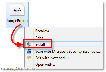 инсталирайте, за да добавите шрифт към Windows 7 