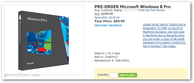 Купете Windows 8 Pro за $ 40 от Amazon (DVD-ROM, $ 69.99 плюс $ 30 Amazon Credit)