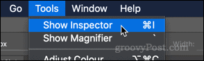 Показване на опцията Inspector в приложението за преглед на macOS