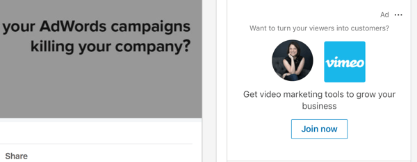 Пример за реклама с динамично съдържание в LinkedIn.