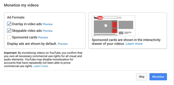 изберете типове реклами в YouTube