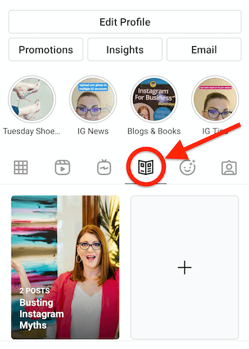 профил в instagram с присъстваща и маркирана икона за търсене на вестник, която се появява до иконата igtv