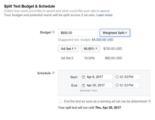 Facebook ви позволява да контролирате колко бюджет да отделите за всеки набор от реклами.
