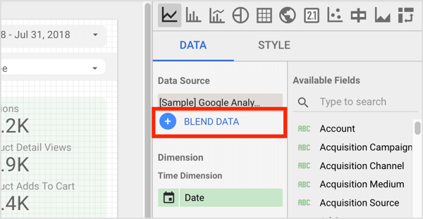 Щракнете върху Blend Data в раздела Data вдясно.